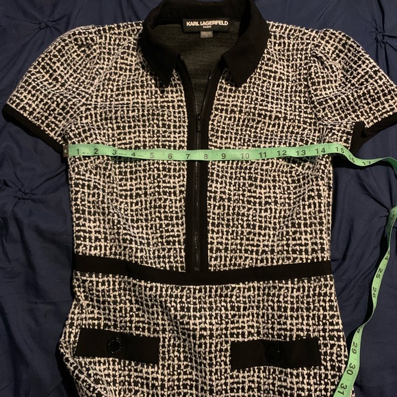 Karl Lagerfeld Black and White Sheath Mini Dress with fold over pointed collar - Picture 6 of 10